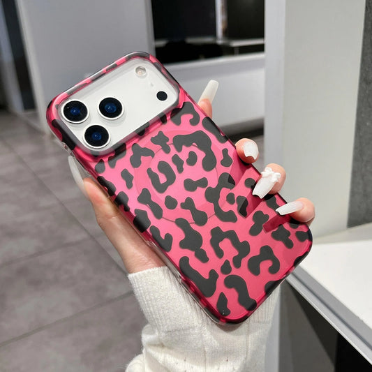 Trendy Black Pink Leopard Print Magnetic Phone Case 17 Pro max