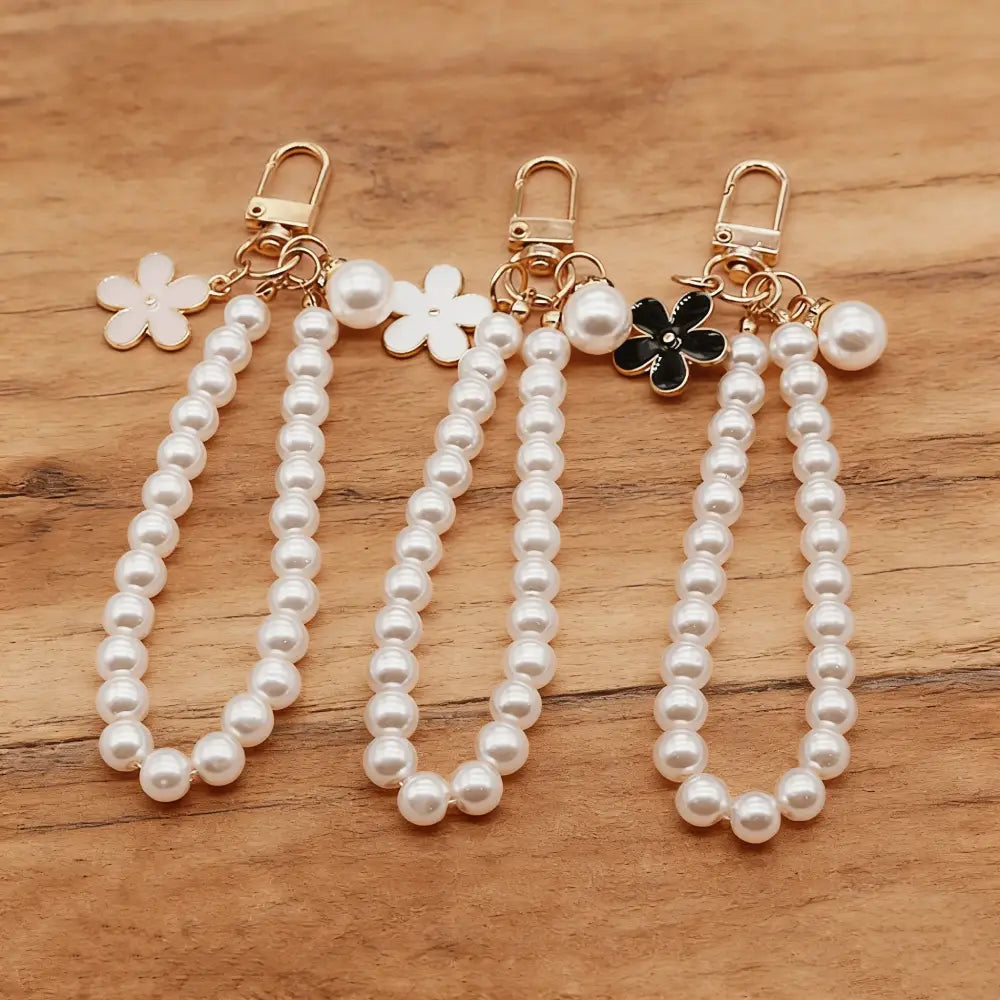 Pearl Gold Sakura Flower Keychain Charm