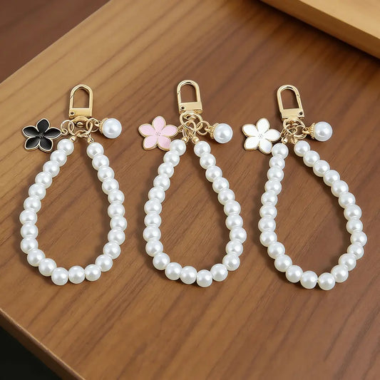 Pearl Gold Sakura Flower Keychain Charm