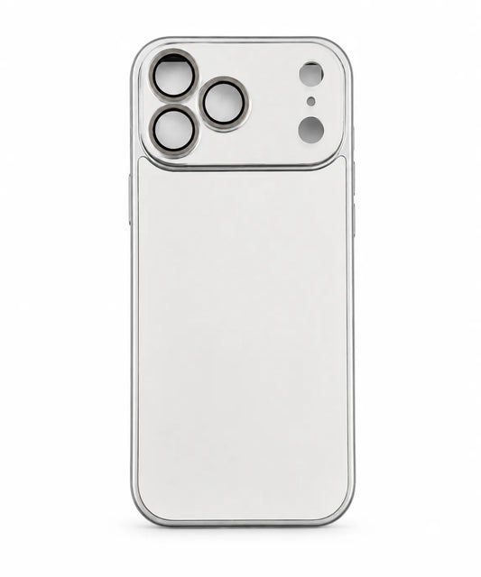 Tempered Glass Back Stylsh Silver Case for iPhone 17 Pro Max